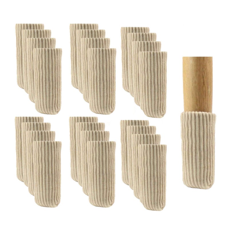 OEEKOI 24 PCS Furniture Leg Knitted Furniture Protector - Chair Leg Floor Protectors for Avoid Scratches, Furniture Leg Socks for Moving Easily and Reduce Noise, Beige - Image 1